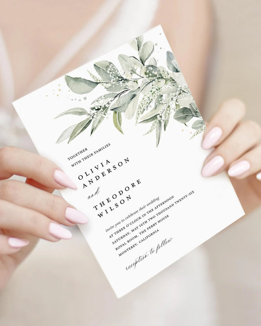 Sage Green Wedding Invitation Template | Editable Eucalyptus Invite
