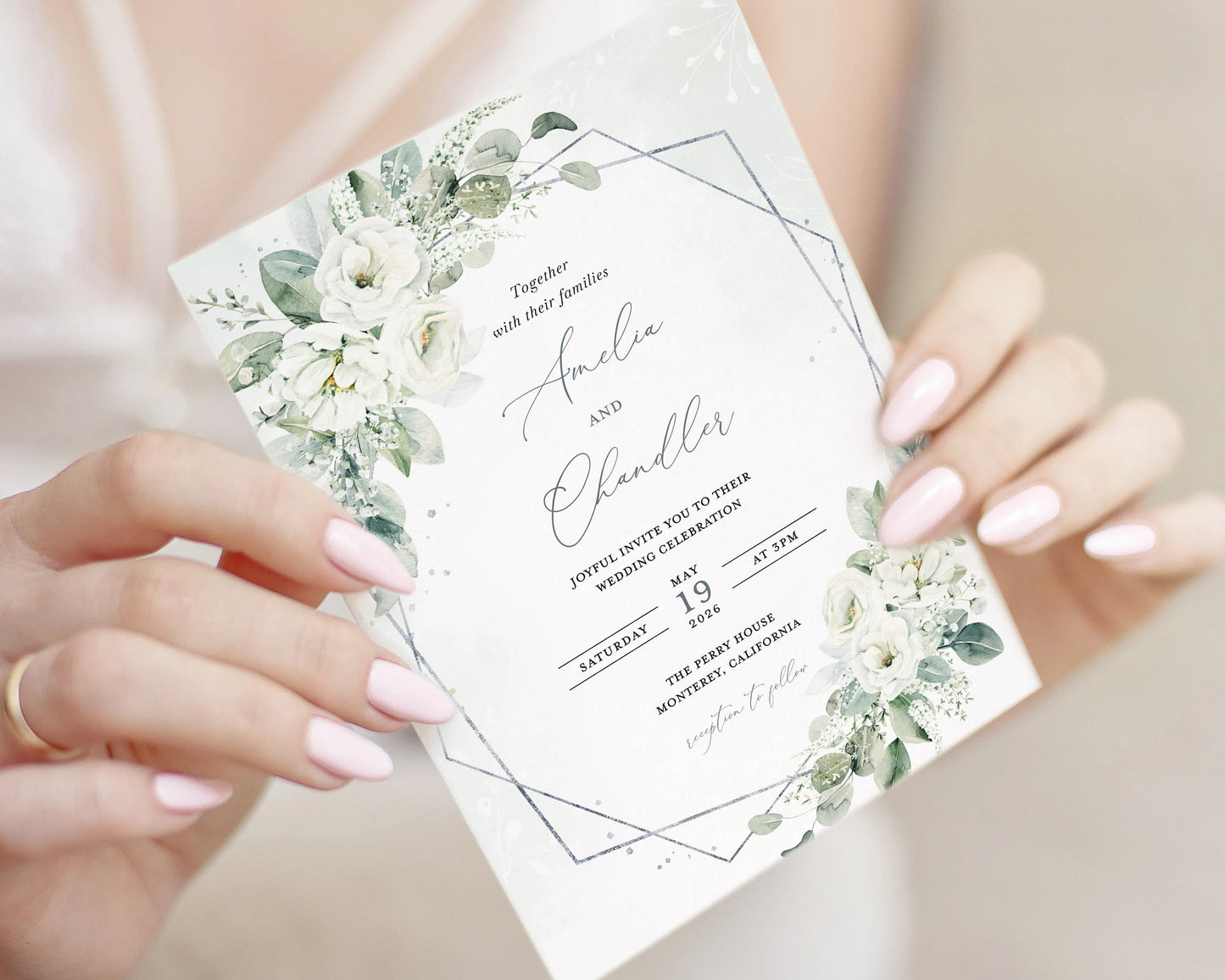 Editable Sage Green Wedding Invitation | Printable Greenery Card